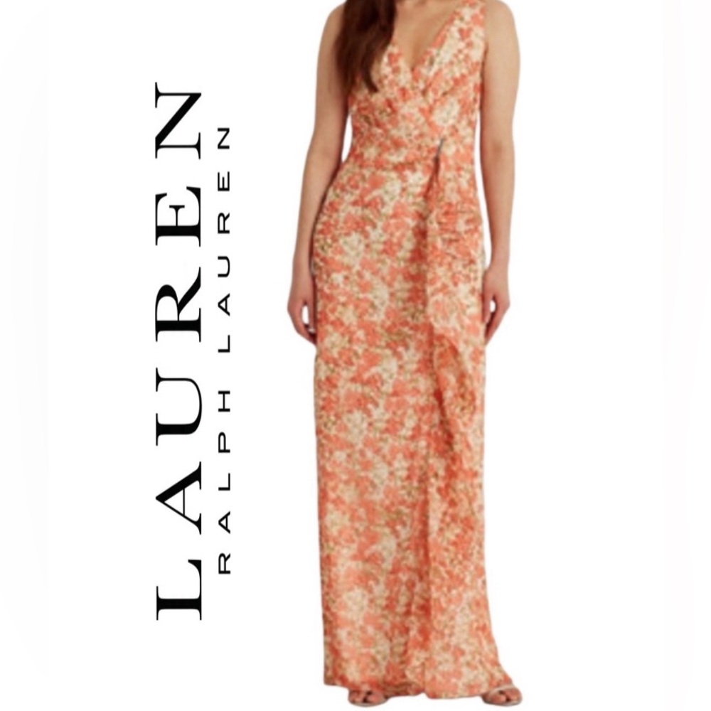 LAUREN RALPH LAUREN
Floral Ruffle-Trim Georgette Gown